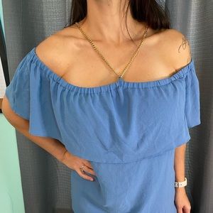 MICHEAL KORS periwinkle blue off the shoulder chain neck top